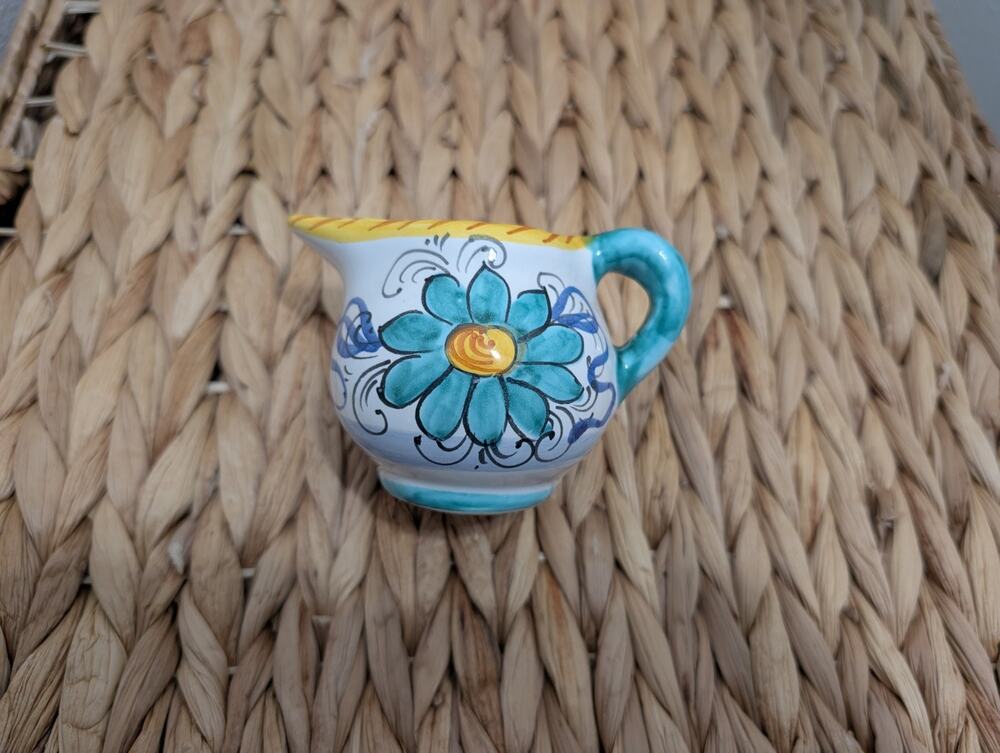 Vintage S. Gimignano Italy Hand Painted Ceramic Creamer Pitcher Turquoise Floral